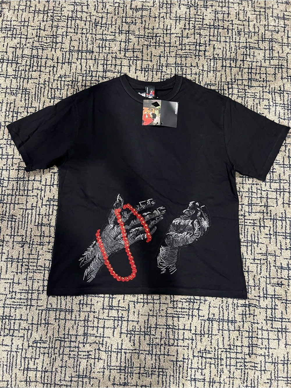 Men's Black Graphic Tee with Red Bead Print